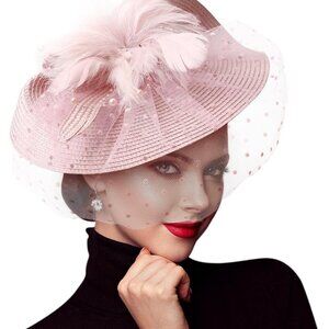 Fascinator Hat Mesh Veil Feathers Women’s Headwear Tea Party Church Vintage